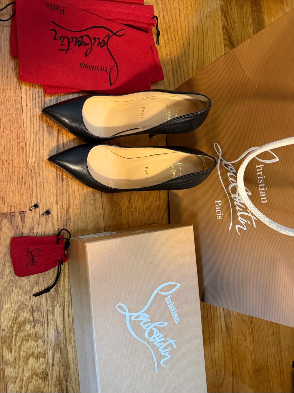 Christian Louboutin Pigalles Follies Black Leather Pointed-Toe Pumps 💯 Authentic
